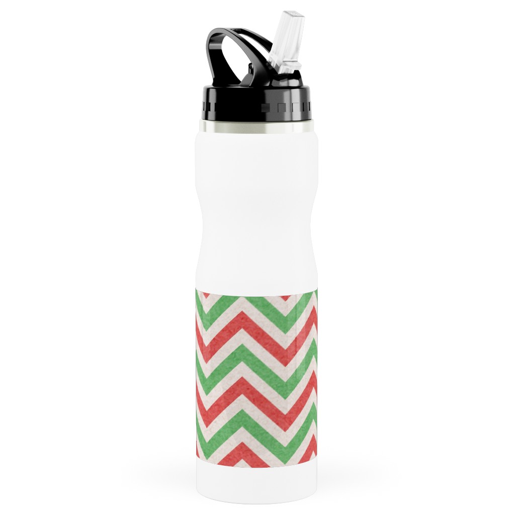 Mottled Holiday Zigzags Stainless Steel Water Bottle with Straw, 25oz, With Straw, Multicolor