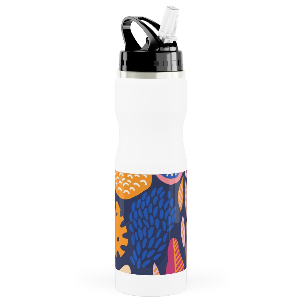 Jungle Pattern - Multi Stainless Steel Water Bottle with Straw, 25oz, With Straw, Multicolor