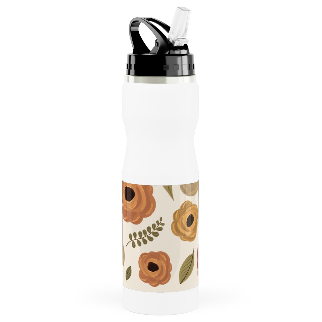 Fall Flowers - Light Stainless Steel Water Bottle with Straw, 25oz, With Straw, Multicolor