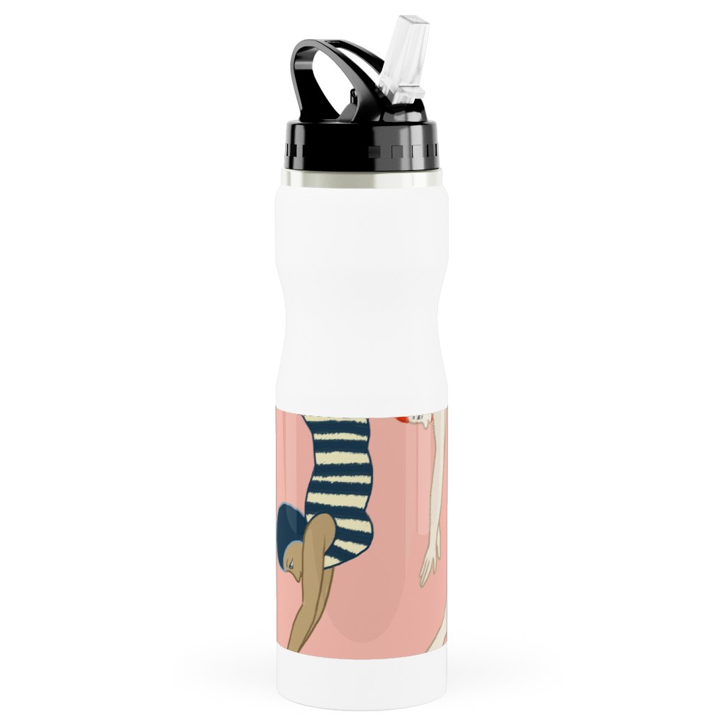 Lady Divers - Pink Stainless Steel Water Bottle with Straw, 25oz, With Straw, Pink, Bright Pink