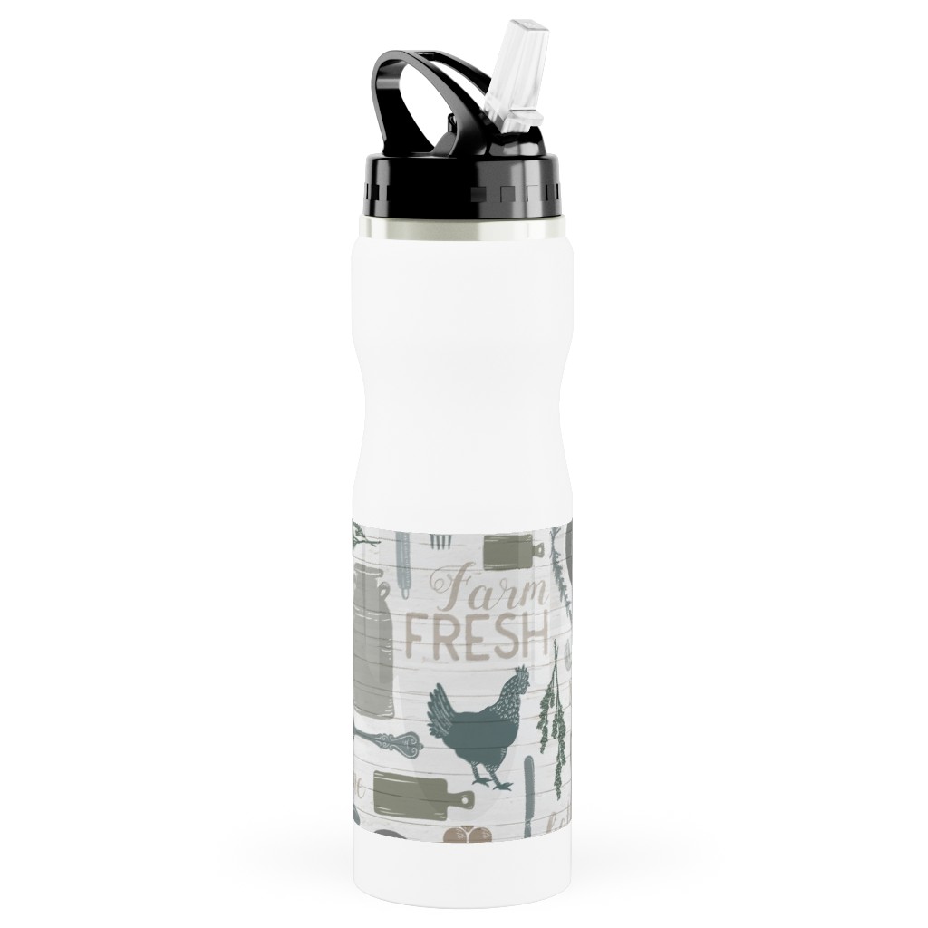Sing for Your Supper - Gather Round & Give Thanks Stainless Steel Water Bottle with Straw, 25oz, With Straw, Blue, True Blue
