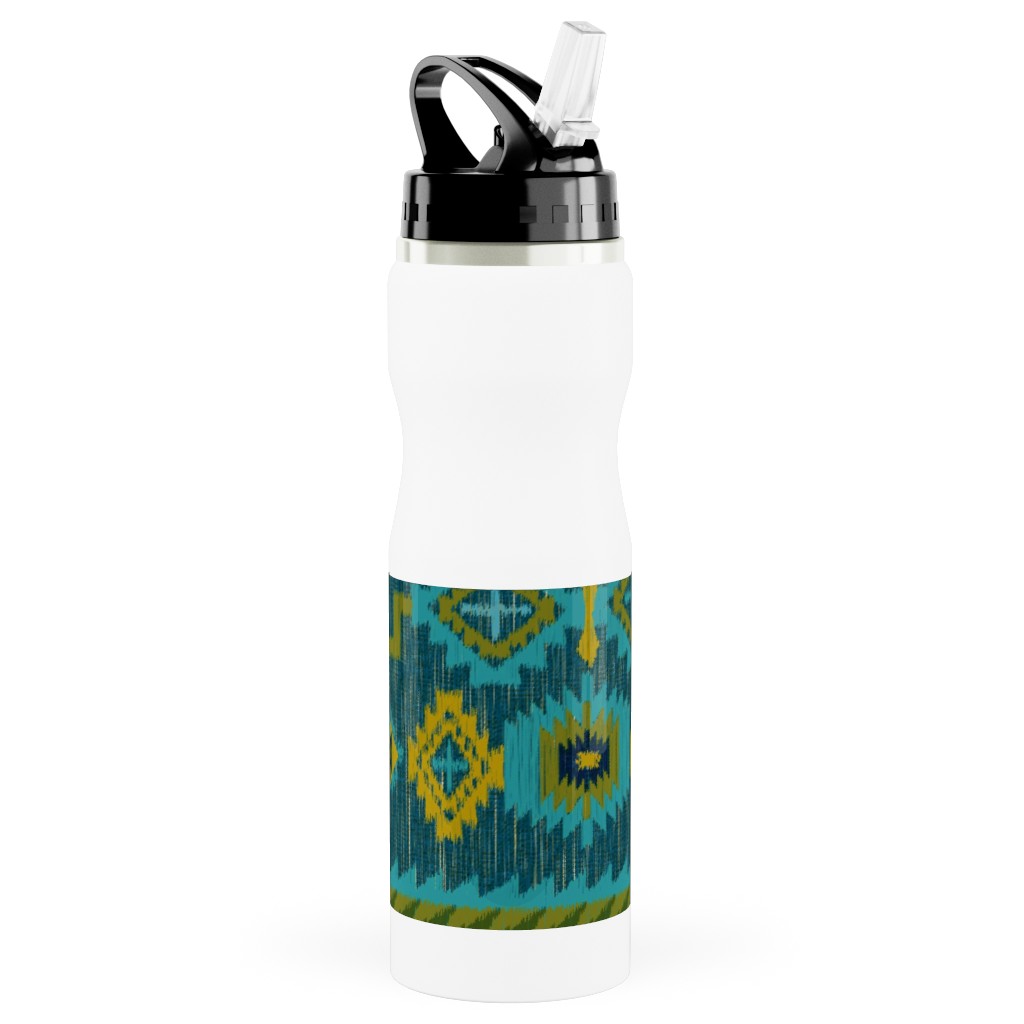Kilim - Ocean Tones Stainless Steel Water Bottle with Straw, 25oz, With Straw, Green, Classic Green
