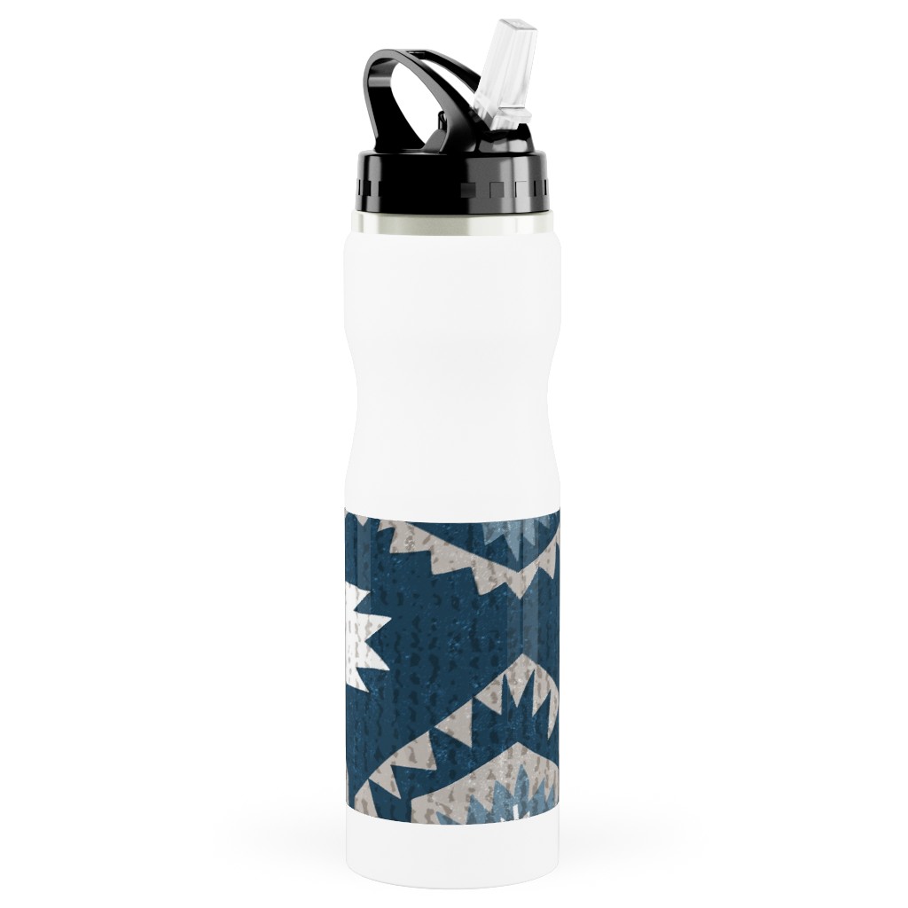 Kilim Me - Blue Stainless Steel Water Bottle with Straw, 25oz, With Straw, Blue
