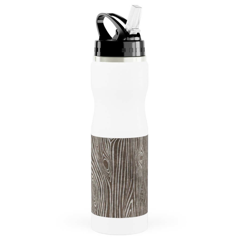 Woodgrain Driftwood Stainless Steel Water Bottle with Straw, 25oz, With Straw, Brown, Ash