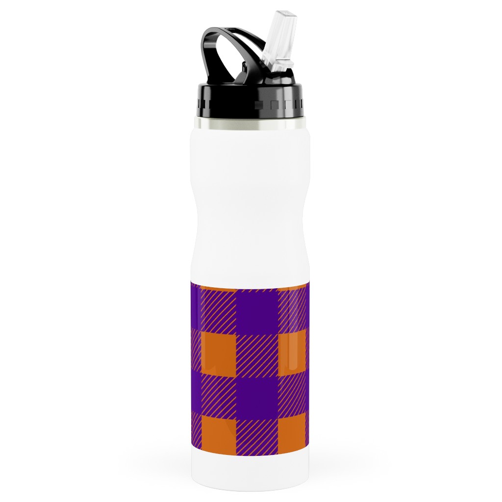 Buffalo Checked Plaid Stainless Steel Water Bottle with Straw, 25oz, With Straw, Purple, Grape Jelly