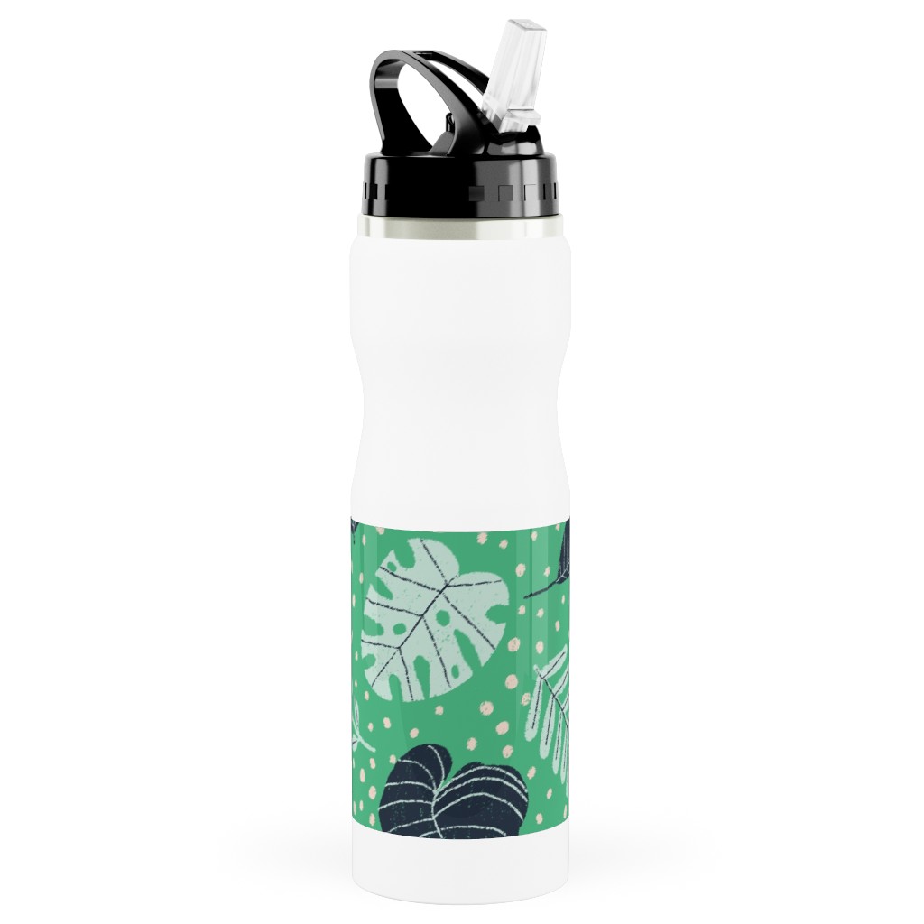 Leafy Jungle - Green Stainless Steel Water Bottle with Straw, 25oz, With Straw, Green