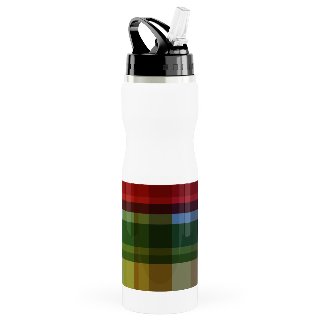 Gingham Rainbow Check Stainless Steel Water Bottle with Straw, 25oz, With Straw, Multicolor