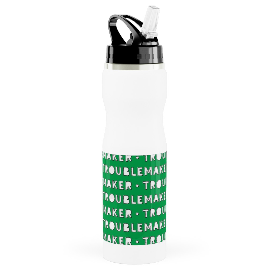 Troublemaker - Green Stainless Steel Water Bottle with Straw, 25oz, With Straw, Green
