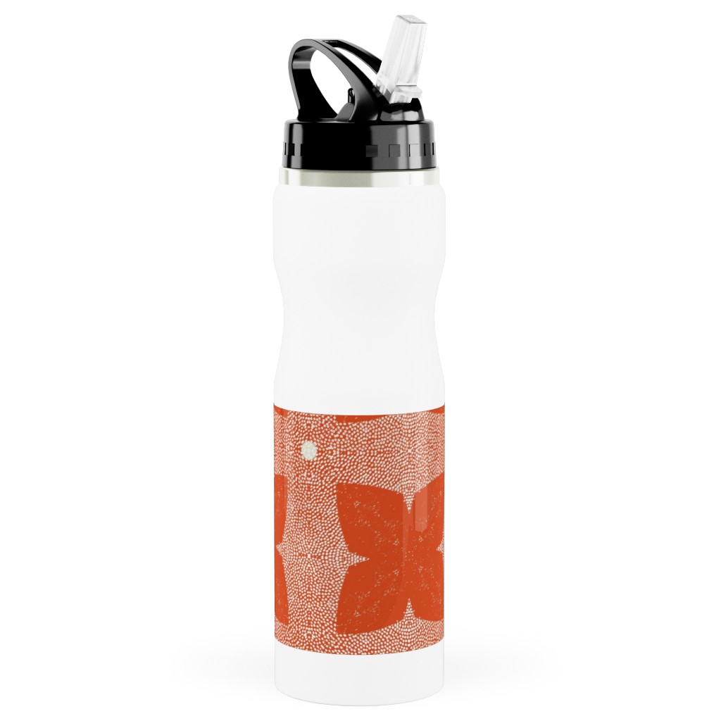Red Geo Garden - Red Stainless Steel Water Bottle with Straw, 25oz, With Straw, Red