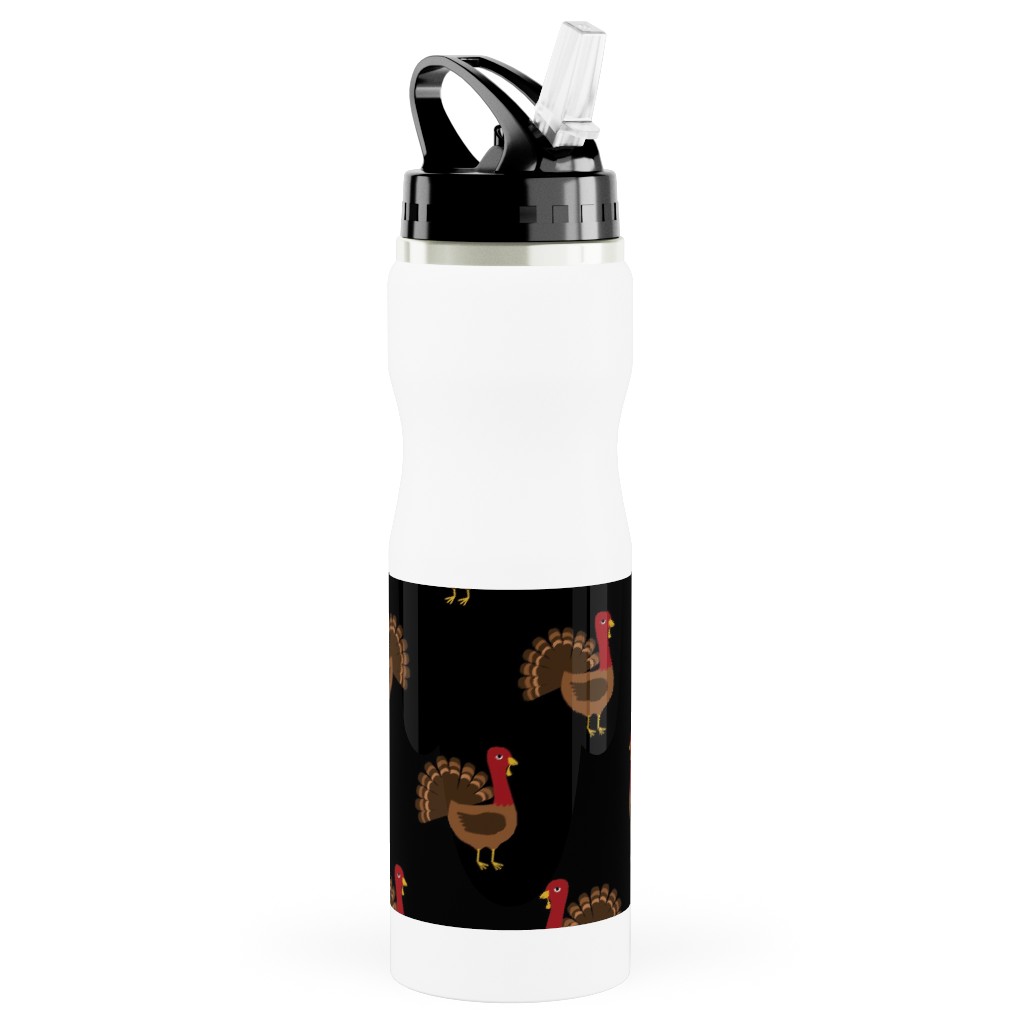 Turkey Toss Stainless Steel Water Bottle with Straw, 25oz, With Straw, Black