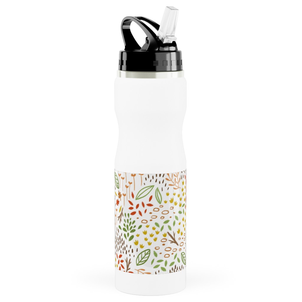 Tiny Leaves - Multi Stainless Steel Water Bottle with Straw, 25oz, With Straw, Multicolor