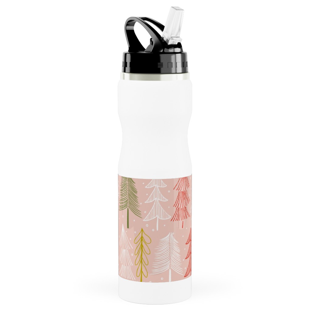 Oh' Christmas Tree Stainless Steel Water Bottle with Straw, 25oz, With Straw, Pink, Sand