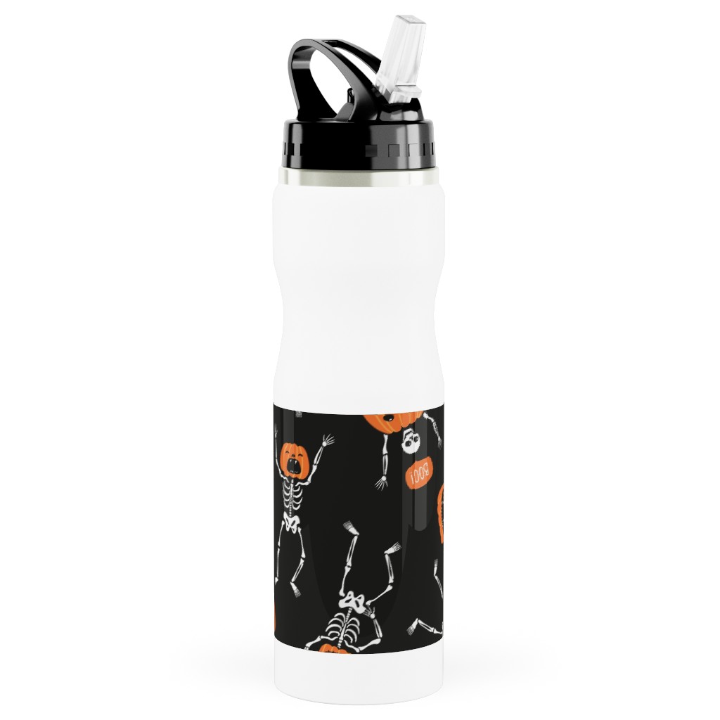 Halloween Party - Black Stainless Steel Water Bottle with Straw, 25oz, With Straw, Orange