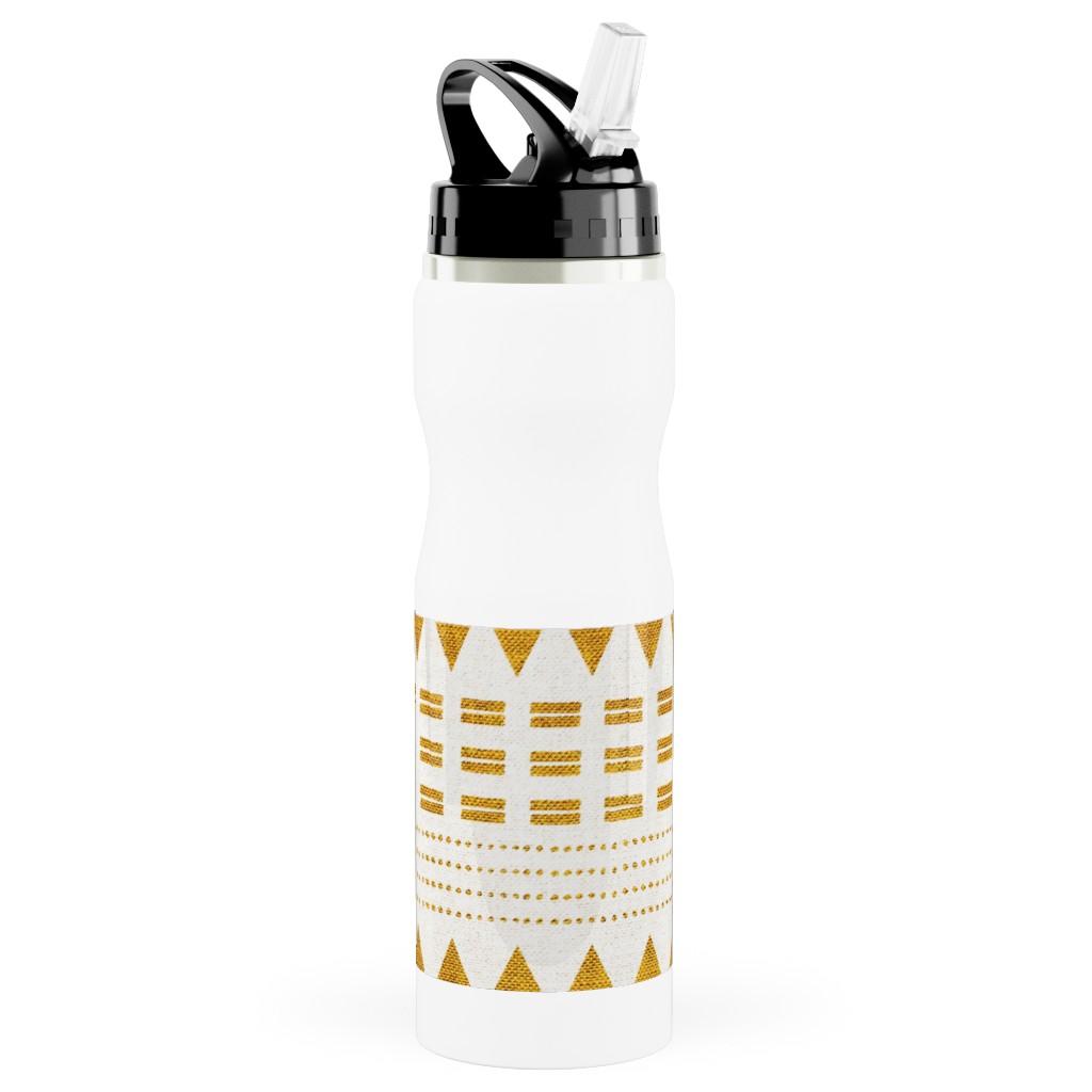 North Boho Stripe - Yellow Stainless Steel Water Bottle with Straw, 25oz, With Straw, Yellow, Classic Yellow