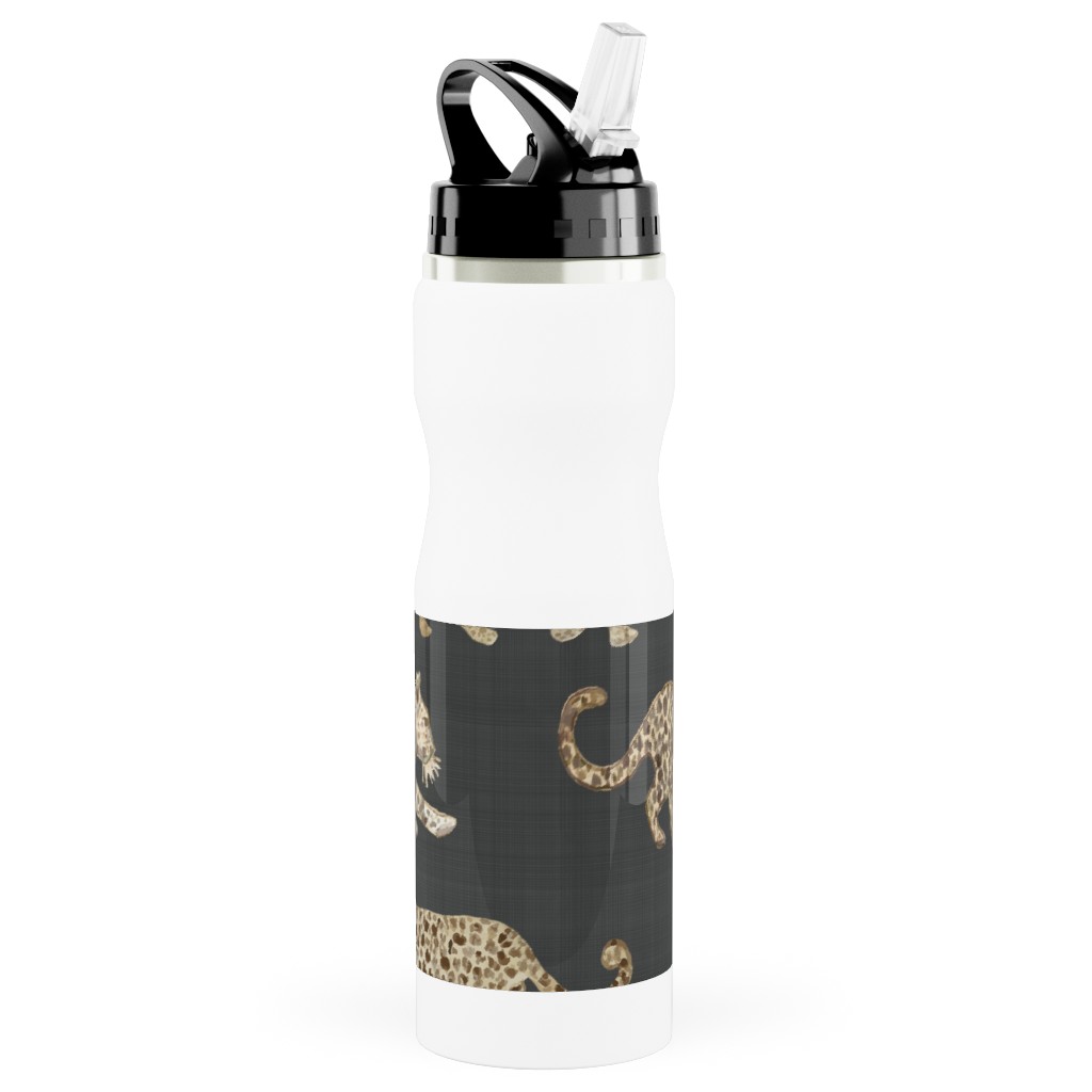 Leopard Parade Stainless Steel Water Bottle with Straw, 25oz, With Straw, Gray, Dark Gray