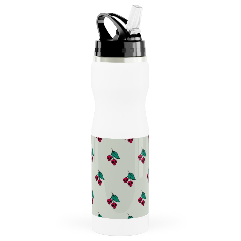 Skull Cherries Stainless Steel Water Bottle with Straw, 25oz, With Straw, Multicolor