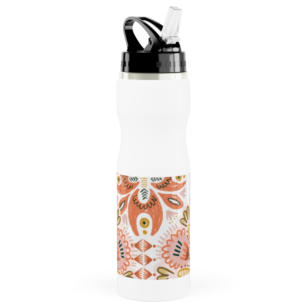 Pysanky - Boho - Warm Stainless Steel Water Bottle with Straw, 25oz, With Straw, Pink, Bright Pink