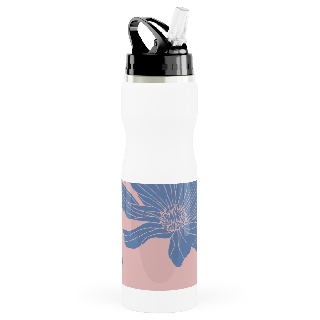 Poppies Stainless Steel Water Bottle with Straw, 25oz, With Straw, Pink, Bright Pink