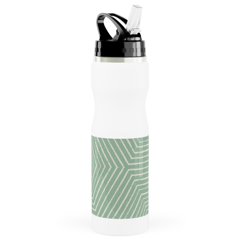 Concentric Hexagons Stainless Steel Water Bottle with Straw, 25oz, With Straw, Green, Aloe