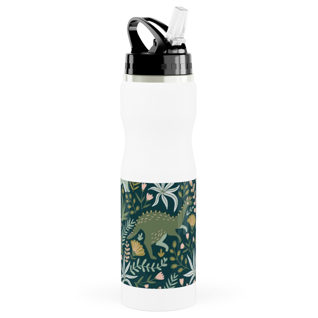 Dino - Green Stainless Steel Water Bottle with Straw, 25oz, With Straw, Green