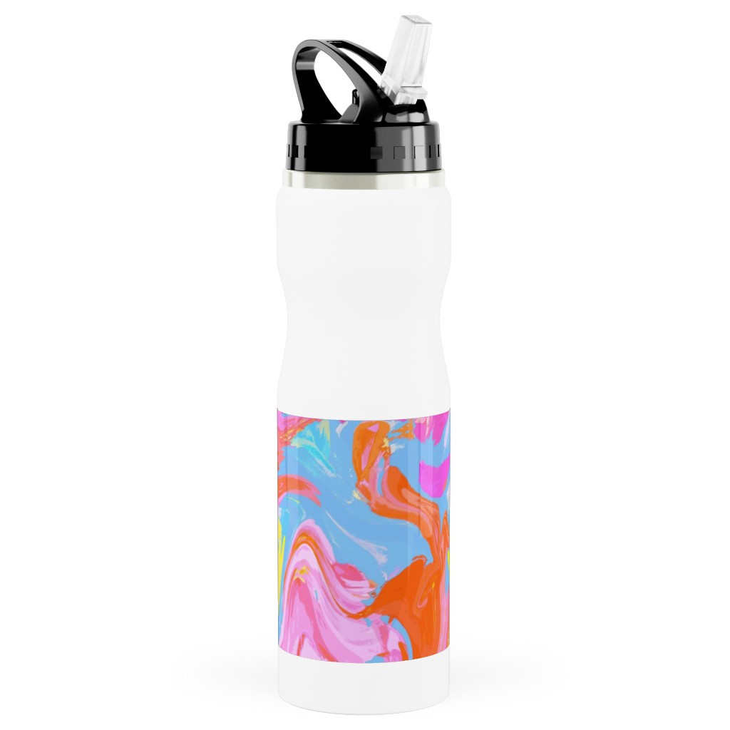 Summer Splash Stainless Steel Water Bottle with Straw, 25oz, With Straw, Multicolor