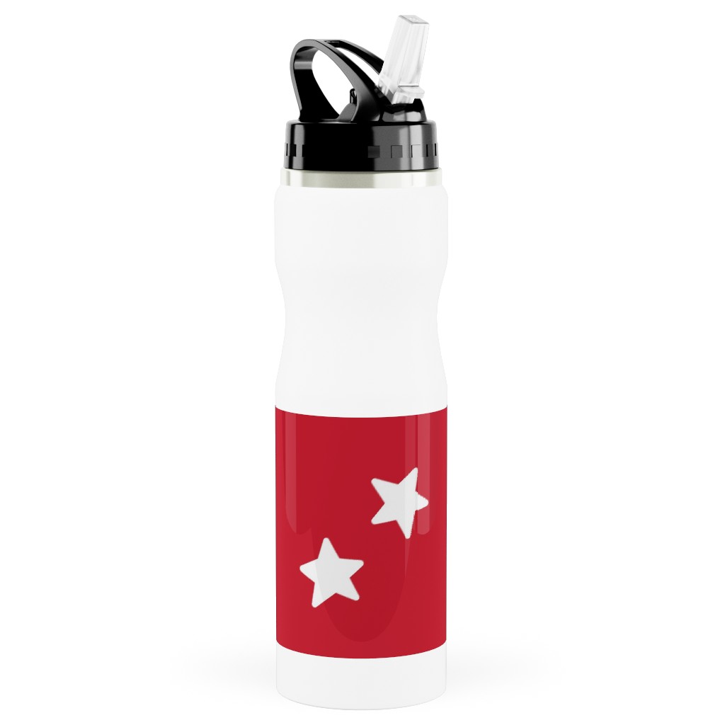 Stars Stainless Steel Water Bottle with Straw, 25oz, With Straw, Red