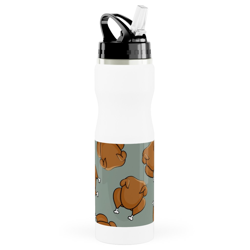 Thanksgiving Day Turkey Toss Stainless Steel Water Bottle with Straw, 25oz, With Straw, Green