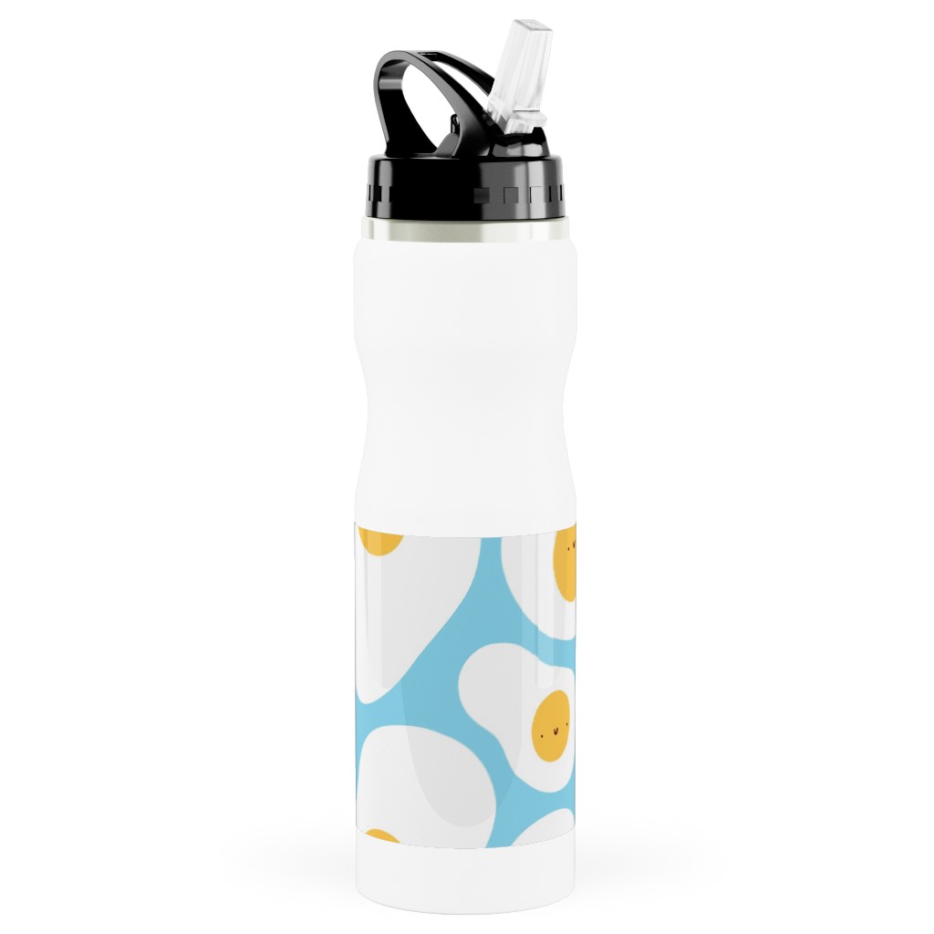 Cute Fried Eggs - Blue Stainless Steel Water Bottle with Straw, 25oz, With Straw, Blue
