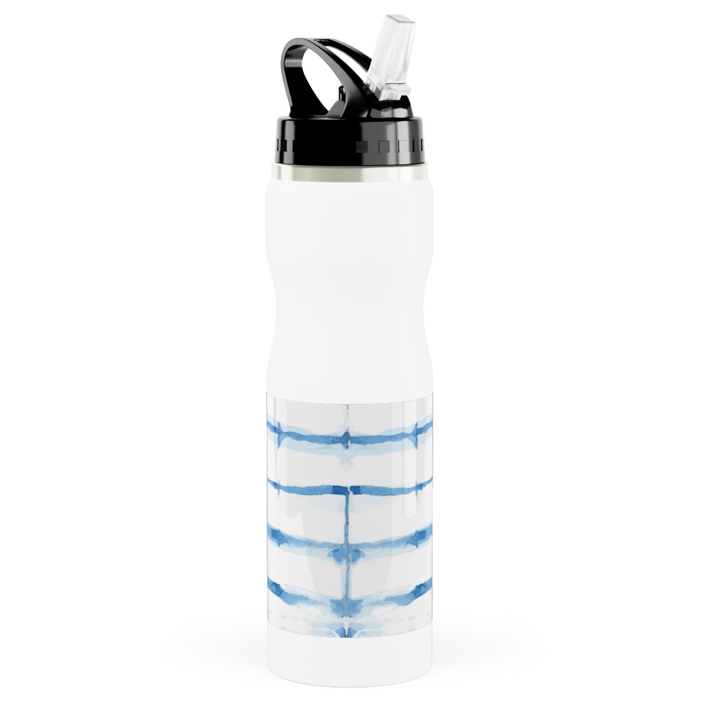 Shibori - Blue Stainless Steel Water Bottle with Straw, 25oz, With Straw, Blue, True Blue