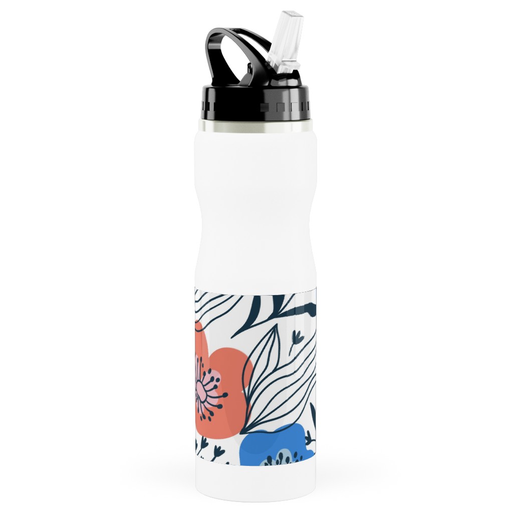 Colorful Flowers - Multi Stainless Steel Water Bottle with Straw, 25oz, With Straw, Multicolor