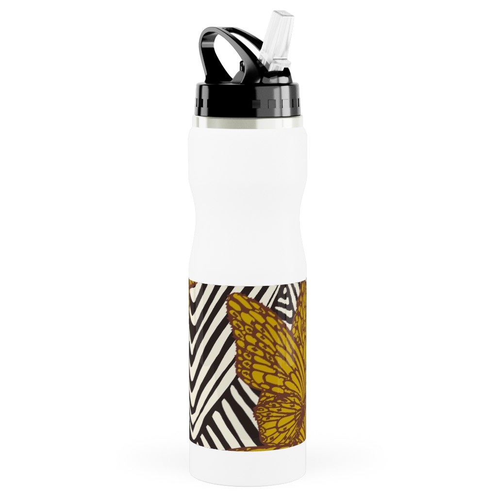 Enchanted Butterfly - Gold Stainless Steel Water Bottle with Straw, 25oz, With Straw, Yellow