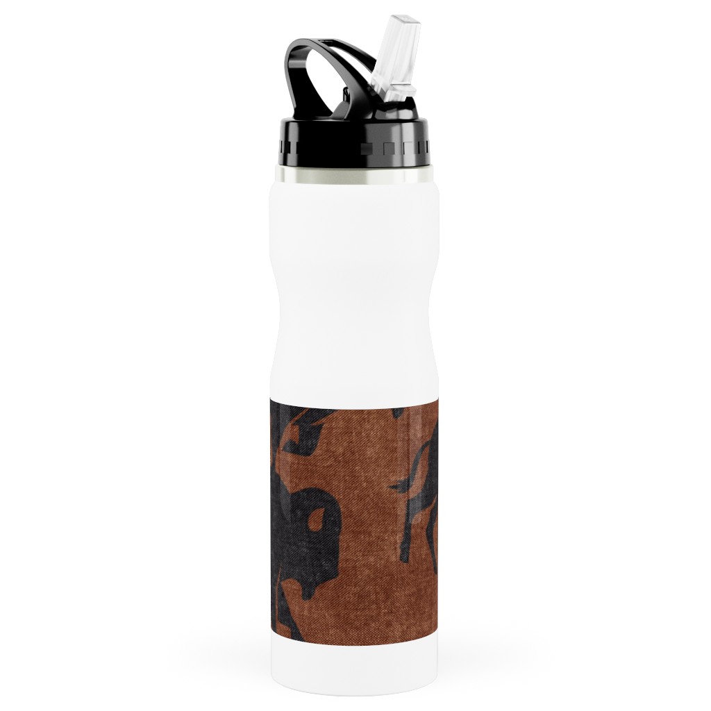 Bison Stampede - Inkwell on Brandywine Stainless Steel Water Bottle with Straw, 25oz, With Straw, Brown