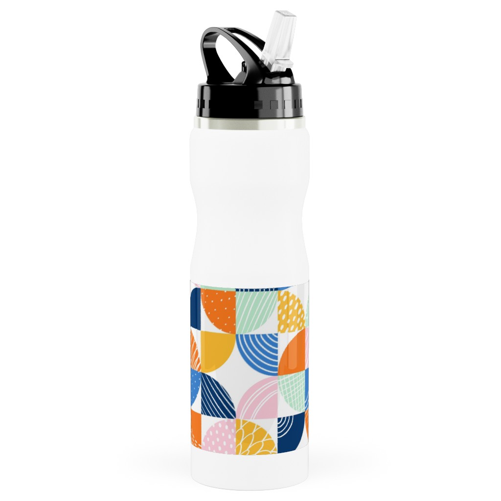 Modern Quilt Pattern - Multi Stainless Steel Water Bottle with Straw, 25oz, With Straw, Multicolor