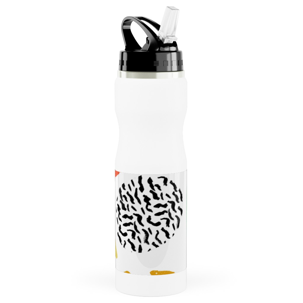 Happy Blocks Stainless Steel Water Bottle with Straw, 25oz, With Straw, Multicolor, White
