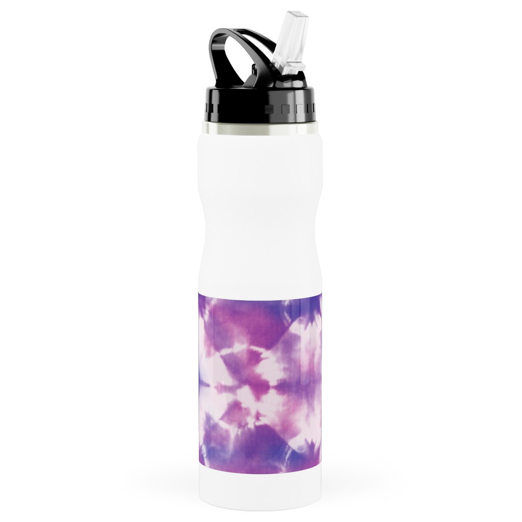 Tie-Dye - Purple and Pink Stainless Steel Water Bottle with Straw, 25oz, With Straw, Purple