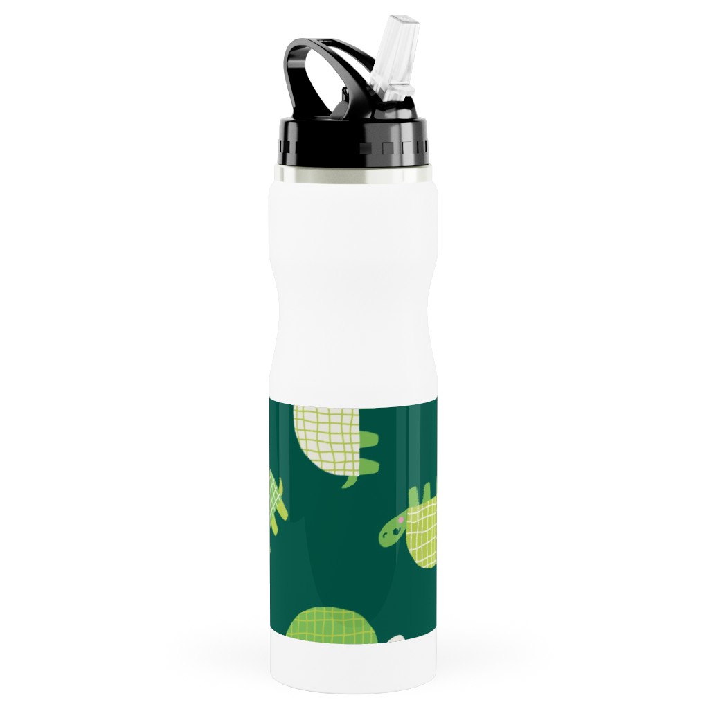 Turtles - Green Stainless Steel Water Bottle with Straw, 25oz, With Straw, Green