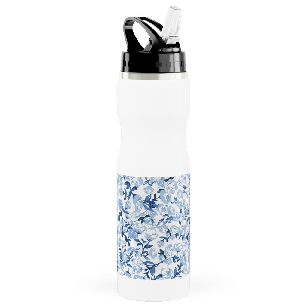 a Thousand Roses - Blue Stainless Steel Water Bottle with Straw, 25oz, With Straw, Blue, True Blue