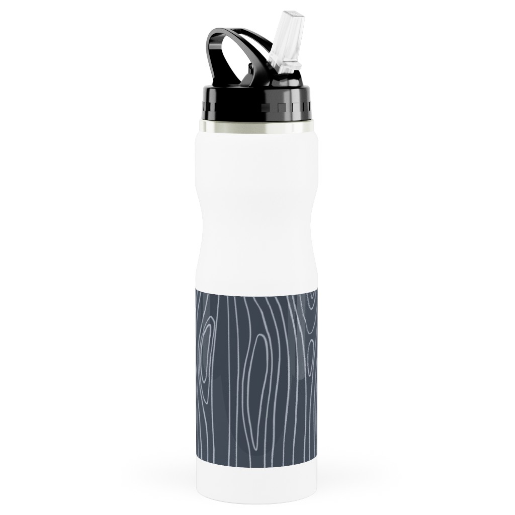 Wood Grain Stainless Steel Water Bottle with Straw, 25oz, With Straw, Blue, Gray