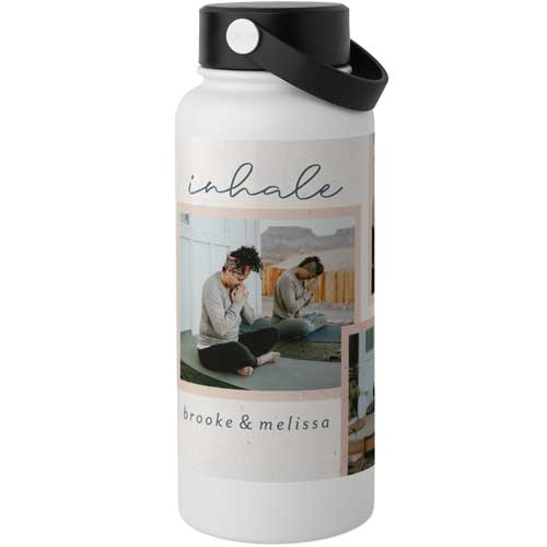 Inhale Exhale Stainless Steel Wide Mouth Water Bottle, 30oz, Wide Mouth, Beige