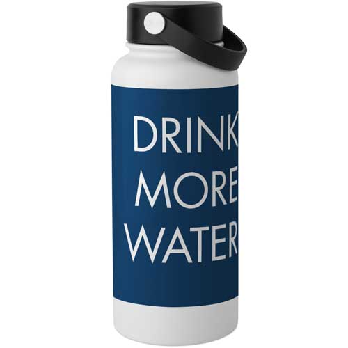 Drink More Water Stainless Steel Wide Mouth Water Bottle, 30oz, Wide Mouth, Blue