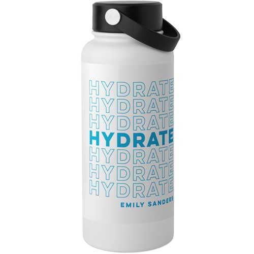 Hydrate Stainless Steel Wide Mouth Water Bottle, 30oz, Wide Mouth, White