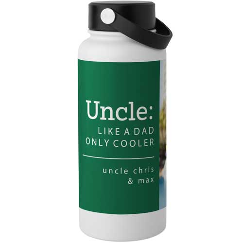 The Coolest Uncle Stainless Steel Wide Mouth Water Bottle, 30oz, Wide Mouth, Green