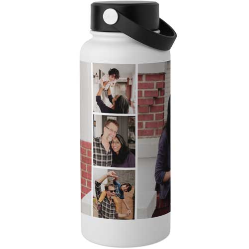 Filmstrip Frame Stainless Steel Wide Mouth Water Bottle, 30oz, Wide Mouth, White
