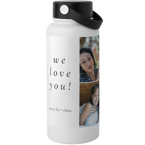 Heart Grid Stainless Steel Wide Mouth Water Bottle, 30oz, Wide Mouth, White