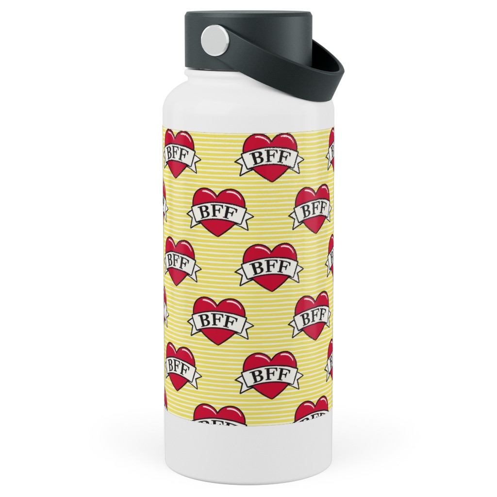 Bff Heart Tattoo Stainless Steel Wide Mouth Water Bottle, 30oz, Wide Mouth, Yellow