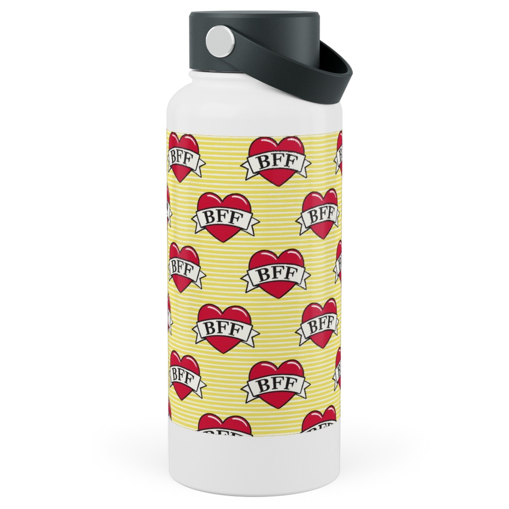 Bff Heart Tattoo Stainless Steel Wide Mouth Water Bottle, 30oz, Wide Mouth, Yellow, Cream