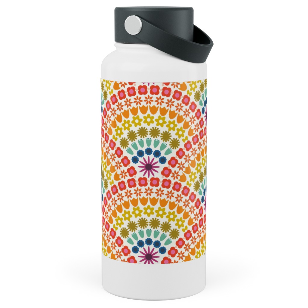 Rainbow Flower Scallops - Multi Stainless Steel Wide Mouth Water Bottle, 30oz, Wide Mouth, Multicolor
