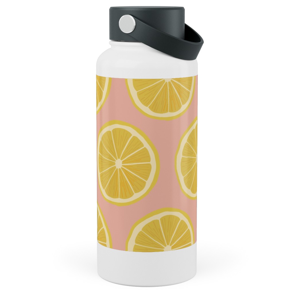 Lemon - Pink Stainless Steel Wide Mouth Water Bottle, 30oz, Wide Mouth, Pink