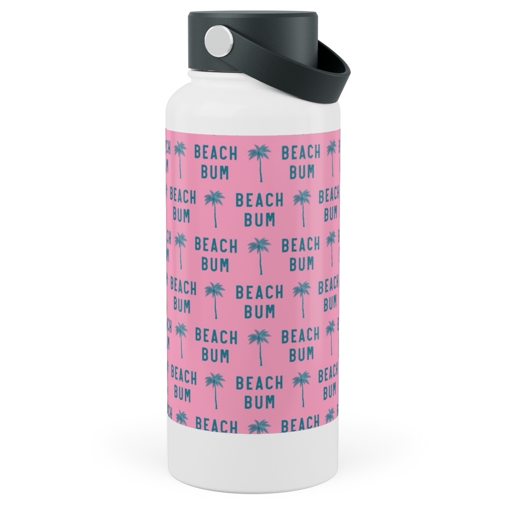 Beach Bum - Teal on Pink Stainless Steel Wide Mouth Water Bottle, 30oz, Wide Mouth, Pink