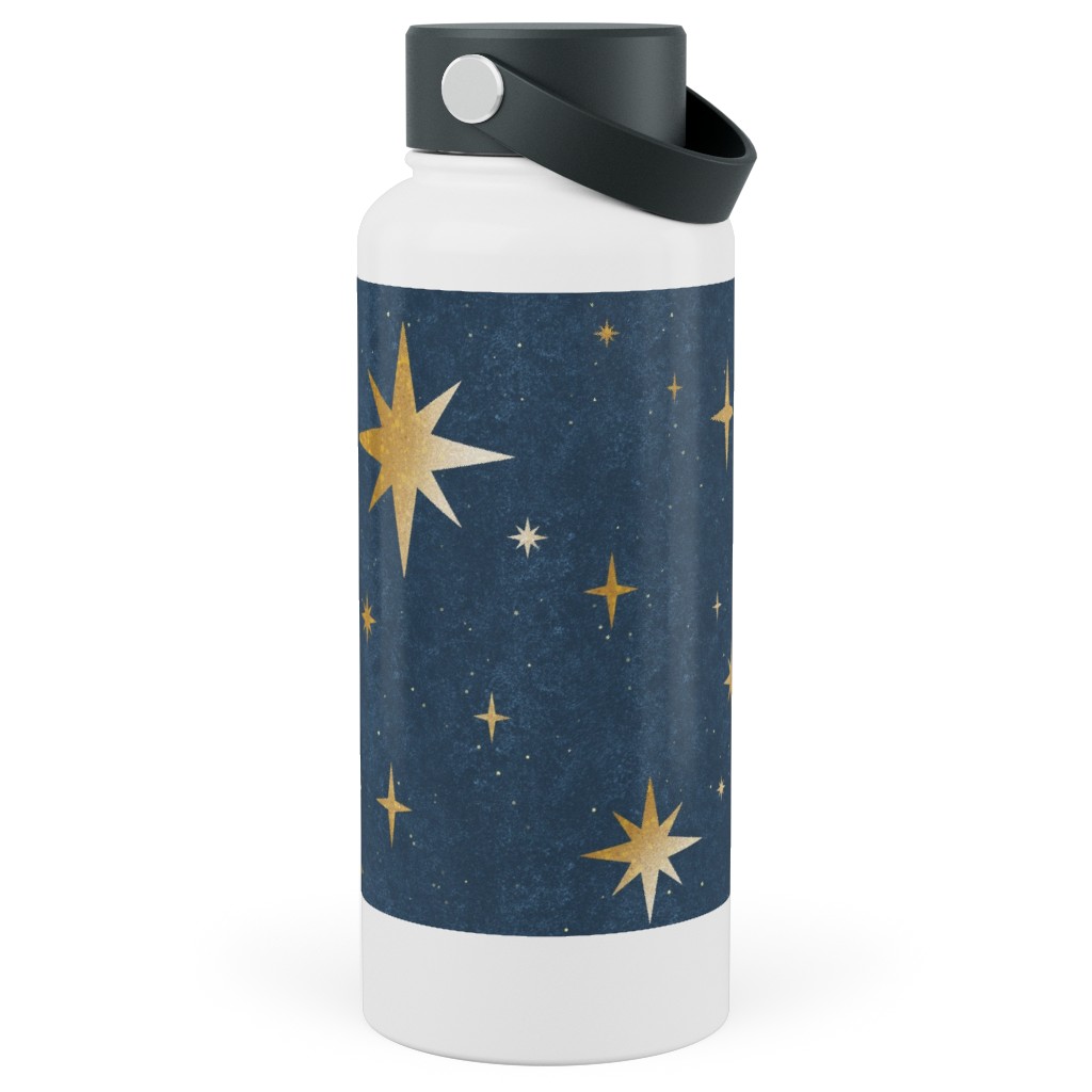 Art Deco Starbursts - Blue Stainless Steel Wide Mouth Water Bottle, 30oz, Wide Mouth, Blue